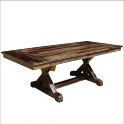 Solid Wood Trestle Pedestal 66" Nottingham Dining Table w Extensions - Dining Tables