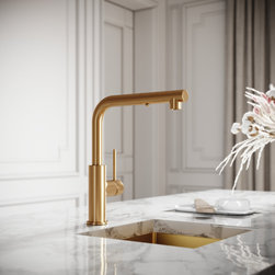 Vogue Brushed Gold Pull Out Spray Swivel Kitchen Tap - Kitchen Taps