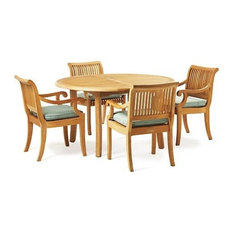 5-Piece Outdoor Teak Dining Set, 52" Round Table, 4 Giva Arm Chairs