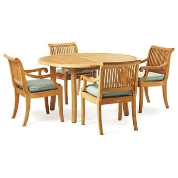 5-Piece Outdoor Teak Dining Set, 52" Round Table, 4 Giva Arm Chairs