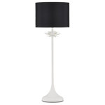 Currey & Company - Currey and Company 6000-0876 Bexhill White Console Lamp - Clarence Mallari designed the nature-inspired Bexhill White Console Lamp. The flower that graces the lamp just below its black shantung shade is an elegant imitation of a magnolia blossom. Made of steel in a gesso white finish, the crisp body of the white console lamp contrasts the dark shade that has a silver foil lining to enhance the illumination. This graceful lamp is a nature-inspired creation that beautifully brings elemental charm indoors.