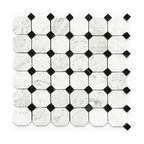 Carrara Marble Octagon Mosaic Vintage Tile Polished 2" Venato Bianco, 1 sheet