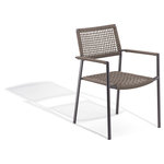 Oxford Garden - Eiland Armchair, Carbon, Composite Cord Mocha, No Cushions, Set of 4 - With a subtle, sophisticated look, this Dining Chair set with arms will complement a variety of spaces. Ideally suited for outdoor applications, these low-maintenance, durable chairs feature welded construction, durable yet lightweight powder-coated aluminum, and PVC-coated polyester composite cord. The open weave makes for an extremely comfortable seat and allows air to flow through, creating a lightweight seating solution that stays put in the windiest of conditions. Ideally suited for commercial applications, this versatile dining chair is the perfect complement to any outdoor space and conveniently stacks for easy storage. Add to your comfort and relaxation by pairing with coordinating Eiland Pepper Chair Pads.Features: