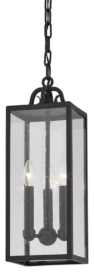 Troy Lighting Caiden 3 Light Exterior Lantern, Iron/Clear Seeded ...