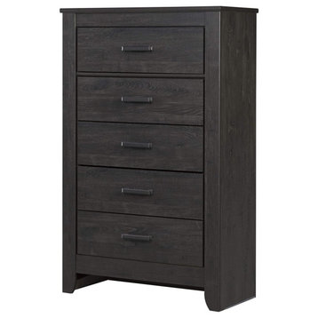 Modern Vertical Dresser, 5 Storage Drawers With Large Handles, Dark Charcoal