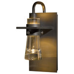 Hubbardton Forge - Erlenmeyer Sconce, Dark Smoke Finish, Clear Glass - Inspired by the flat-bottomed Erlenmeyer flask, this sconce provides the catalyst for your design chemistry. The thick, clear or colored blown-glass flask is encircled by a handcrafted steel collar which is in turn, embedded in a steel plate.