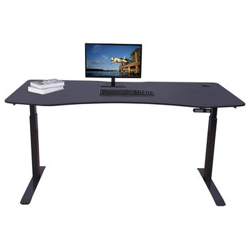 Modern Electric Desk, Large Work Top With Beveled Edges & Grommets, Black