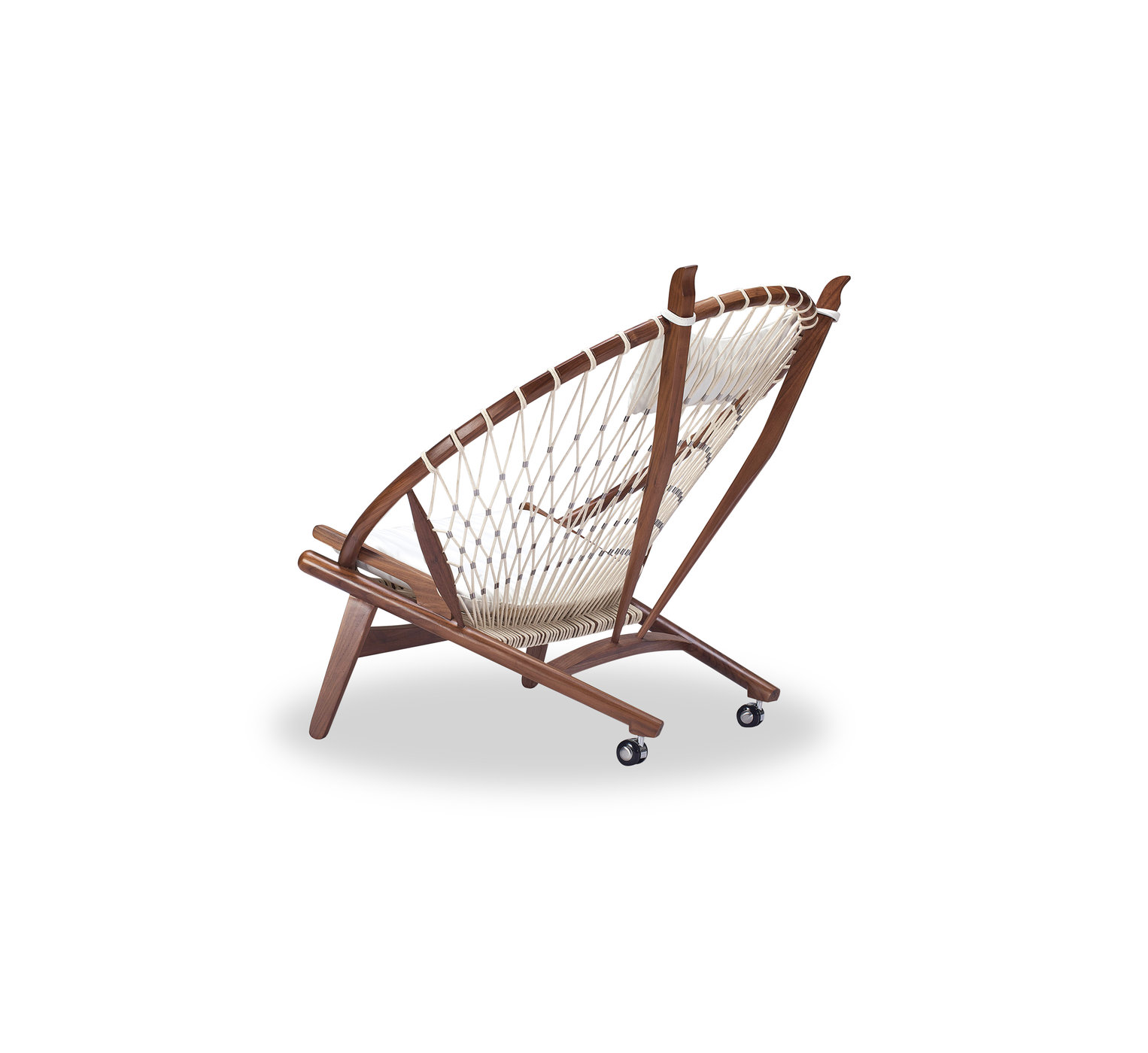 Circle Hoop Modern Lounge Chair, Genuine Italian Leather and Walnut, White