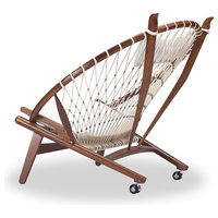 Circle Hoop Modern Lounge Chair, Genuine Italian Leather and Walnut, White