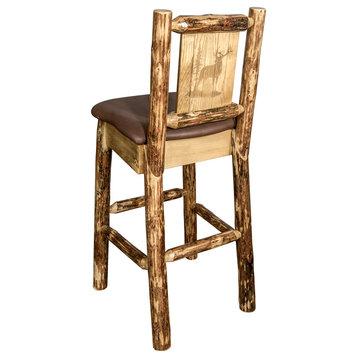 Montana Log Collection Wood Barstool In Stain And Lacquer MWGCBSWNRSADDLZELK