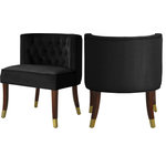 Meridian Furniture - Perry Velvet Upholstered Dining Chair (Set of 2), Black - Make diners feel comfortable from the first course through dessert when you seat them in this Perry velvet dining chair. This handsome chair is covered in chic, plush black velvet and features a button-tufted back for an elegant look that impresses visitors and family alike. The chair sits on espresso wood legs with metal caps in brushed gold for added elegance and refinement.