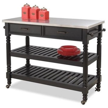 Homestyles General Line Wood Rolling Kitchen Cart in Black