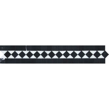 2"x12" Honed Thassos Marble Bias Border With Black Dots, Set of 50
