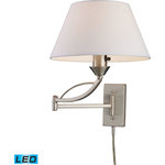 Elk Home - Elysburg 1-Light Swingarm Sconce, Satin Nickel, LED Offering Up To 800 Lumens - Ideal for any executive or residential reading area, the Elysburg Wall Sconce offers classic good looks and high quality swingarm construction. A soft white fabric shade provides soothing diffused light. Convenient 3-way switch. Stylish Satin Nickel hardware.