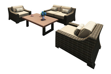 Bayside 4 Piece Modern Wicker Sofa Set, Spectrum Mushroom Cushions