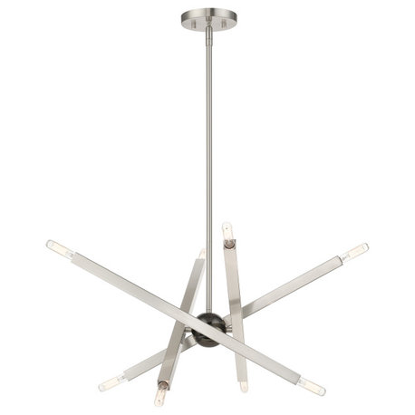 Monaco 8 Light Chandelier, Brushed Nickel With Black Chrome Finish Accent