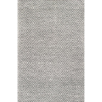 nuLOOM Handmade Wool/Cotton Flora Textured Diamonds Area Rug, Gray, 6'x9'