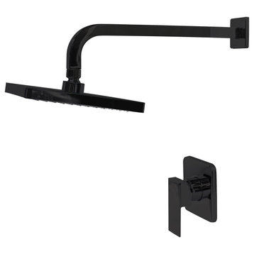 CROWN Bath Shower Set with Rough-in Valve, Square Shower Head, Arm and Handle, Matte Black
