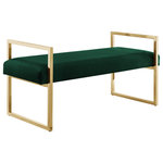 Inspired Home - Inspired Home Maddyn Bench,Upholstered, Velvet Hunter Green/Gold - Inspire your home decor with this seductively elegant contemporary bench from our designer selection. The inviting open frame design, supported by a sleek polished metal frame, is complemented with a luxurious upholstery finish. This stunning bench comes in either your choice of chrome or gold frames that blend effortlessly with any bedroom, living room or entryway decor. This modern and stylish designer bench is perfect as a stand-alone piece or as an additional seating option for any room.