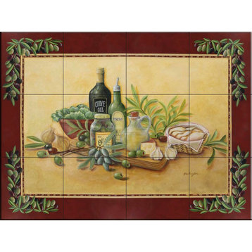 Tile Mural Kitchen Backsplash - Tuscan Bounty with Border-RB - by Rita Broughton