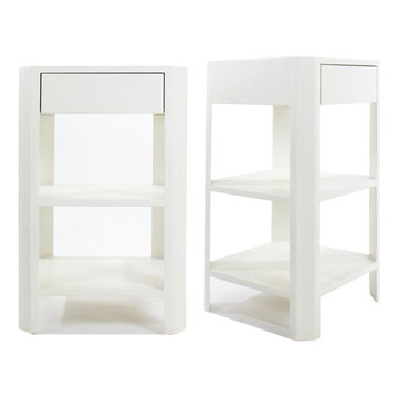 PAIR OF "LENA PRISTINE FAUX RAFFIA" BEDSIDE TABLES BY MADE GOODS