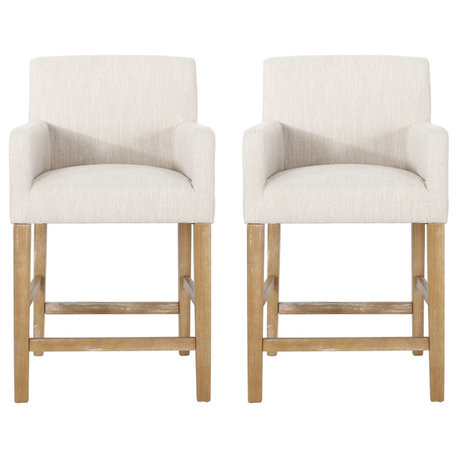 Chaparral Contemporary Fabric Upholstered Wood 26" Counter Stools, Set of 2, Beige/Weathered Natural