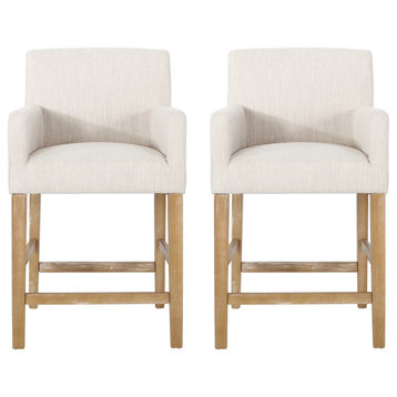 Chaparral Contemporary Fabric Upholstered Wood 26" Counter Stools, Set of 2, Beige/Weathered Natural