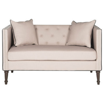 Raya Tufted Settee With Pillows Taupe/Black/Espresso