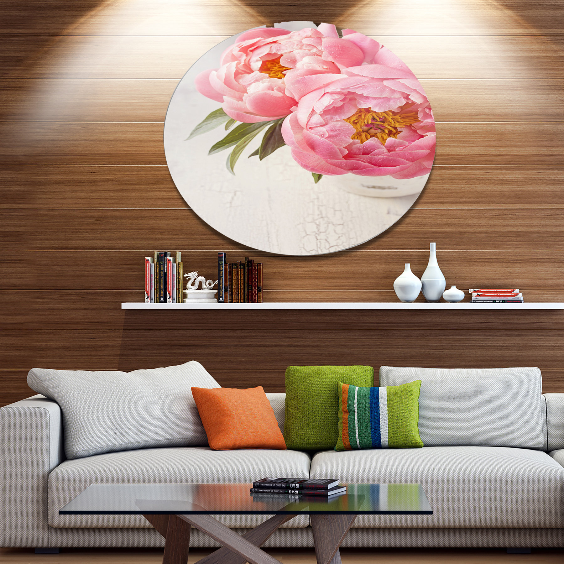 Peony Flowers In Vase Photography, Floral Disc Metal Artwork, Disc of ...