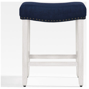 WestinTrends 24" Upholstered Saddle Seat Counter Stool, Backless Bar Stool, Navy Blue