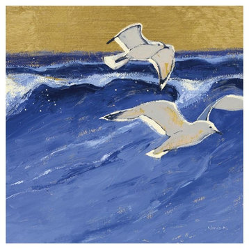 "Seagulls with Gold Sky III" Digital Paper Print by Shirley Novak, 42"x42"