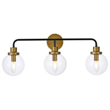 Hanson 3 Lights Bath Sconce In Black With Brass With Clear Shade