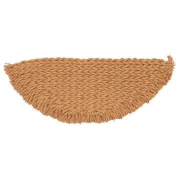 Woven Natural Coir Half Round Doormat With Fringe