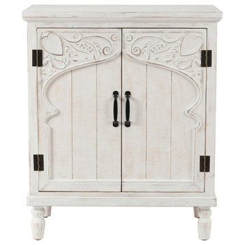 LuxenHome Farmhouse White Wood 2-Door Accent Storage Cabinet