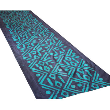 Blue Batik Print 60" Table Runner | African Cotton Geometric Giraffe Cloth