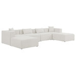 Meridian Furniture - Cube Upholstered Modular Sectional, Cream, 6-Piece: 2 Armless Chair, 2 Corner Chair, 2 Ottoman, Linen Texured Fabric - Treat yourself to some long overdue "me time" when you're seated on this Cube 6-Piece Modular Sectional. This beautiful modular unit is both eye-catching and elegant, features durable linen textured upholstery in a soft cream color that meshes well with nearly any existing color scheme. Pair this modular Sectional with other items in the same collection to create an unlimited number of combinations and enjoy the custom seating arrangement of your dreams. Latches underneath make it easy to attach pieces to one another.