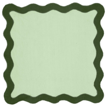 Scalloped Edge Linen Napkin Set of 4, Green