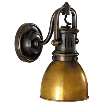 Yoke Suspended Sconce in Bronze with Hand-Rubbed Antique Brass Shade