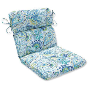 Pillow Perfect Outdoor/Indoor Gilford Festival Round Corner Chair Cushion Blue 40.5 x 21 