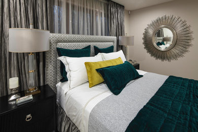 Design ideas for a large transitional guest bedroom in Canberra - Queanbeyan with carpet and beige floor.