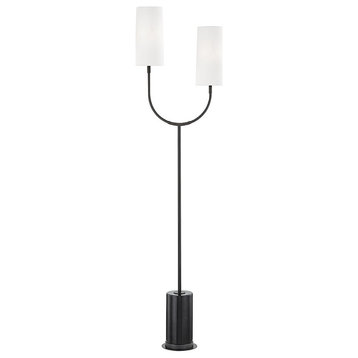 Hudson Valley Vesper 2 Light Floor Lamp, Bronze/Black/White Linen L1407-OB
