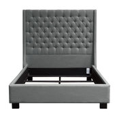 Park Avenue Linen Tufted Bed With Vintage Wing, Gray, Gray, Queen