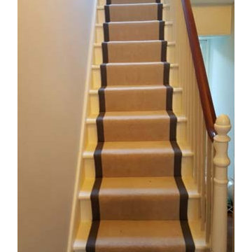 Grey Carpet to Stairs with Black Border as Carpet Runner