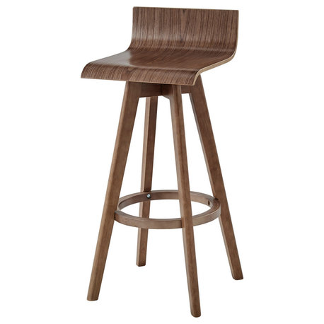 Tori, Mid-Century Modern Swivel Stool, Set of 2, Walnut, 29"