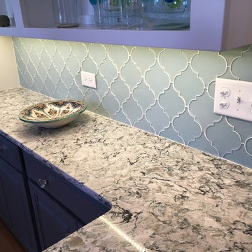Jasper Blue Arabesque Glass Tile Backsplash 1