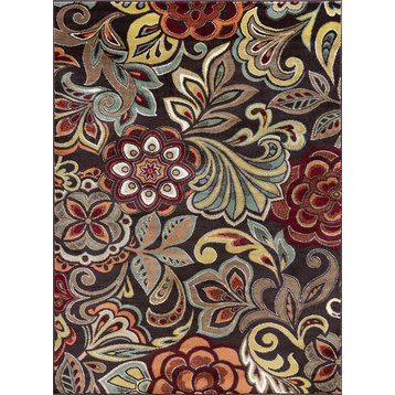 Dilek Transitional Floral Area Rug, Brown, 5'3'' X 7'3''