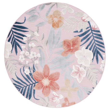 Safavieh Cabana Cbn454F Tropical, Floral/Country Rug, Pink/Gray, 6'5"x6'5"