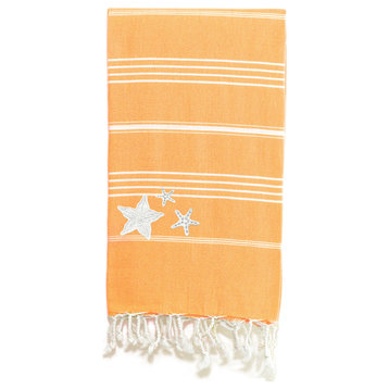 Lucky, Glittery Starfish Pestemal Beach Towel, Melon Orange