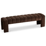 Meridian Furniture - Andaz Velvet Upholstered Bench, Brown - Make a grand statement in your living space with the luxurious Andaz Bench. Crafted with rich black velvet, this bench features deep channel tufting that adds a touch of elegance and sophistication to any room. The strong and durable frame is crafted from solid wood, ensuring a stable and robust foundation for any use.With its plush seating and stunning design, the Andaz Bench is the perfect addition to any home looking to elevate their decor.