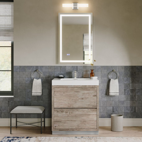 Boutique Bath Vanity, Natural Wood, 30", Single Sink, Freestanding